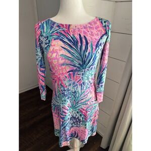 Lilly Pulitzer Dress Womens XS Blue Pink Pineapple Bold Colorful Tropical Beach‎